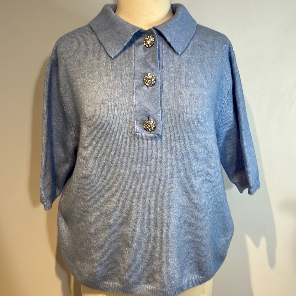 H&M baby  blue oversized sweater with gorgeous rhinestone buttons, size small